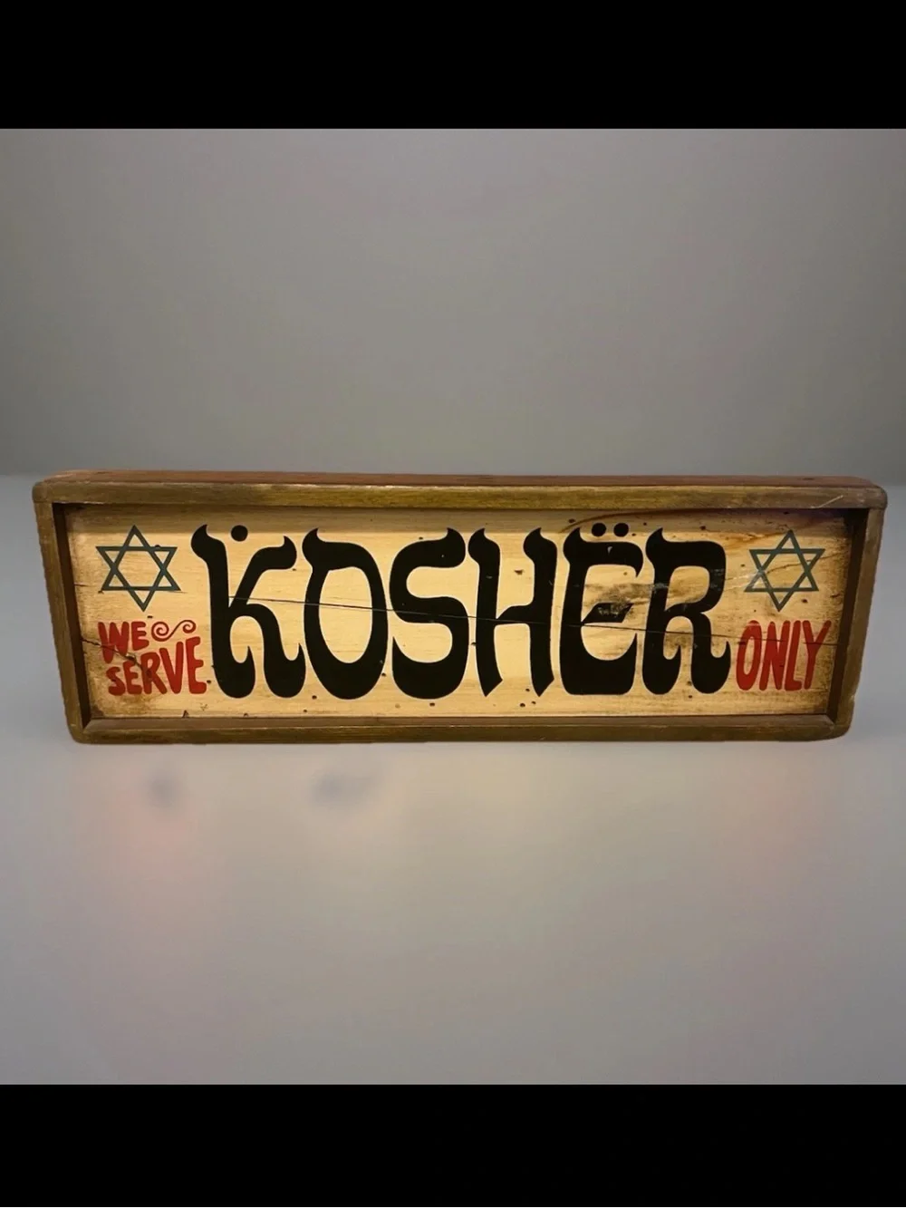 Antique “We Serve Kosher Only” wooden restaurant advertisement sign 1970’s